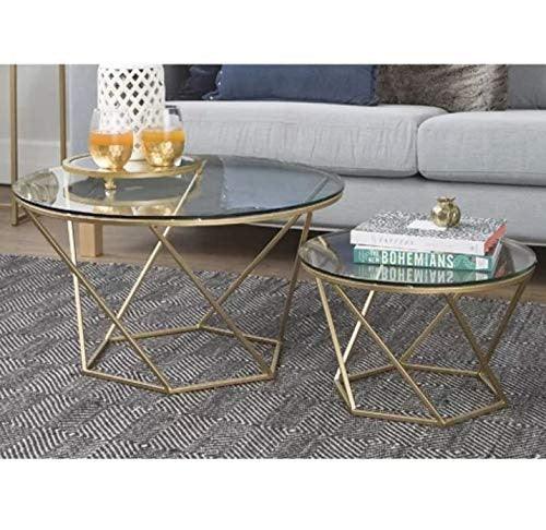 Coffee Table - Steel - Glass - Gold - 80x80x50 cm - Cataloug