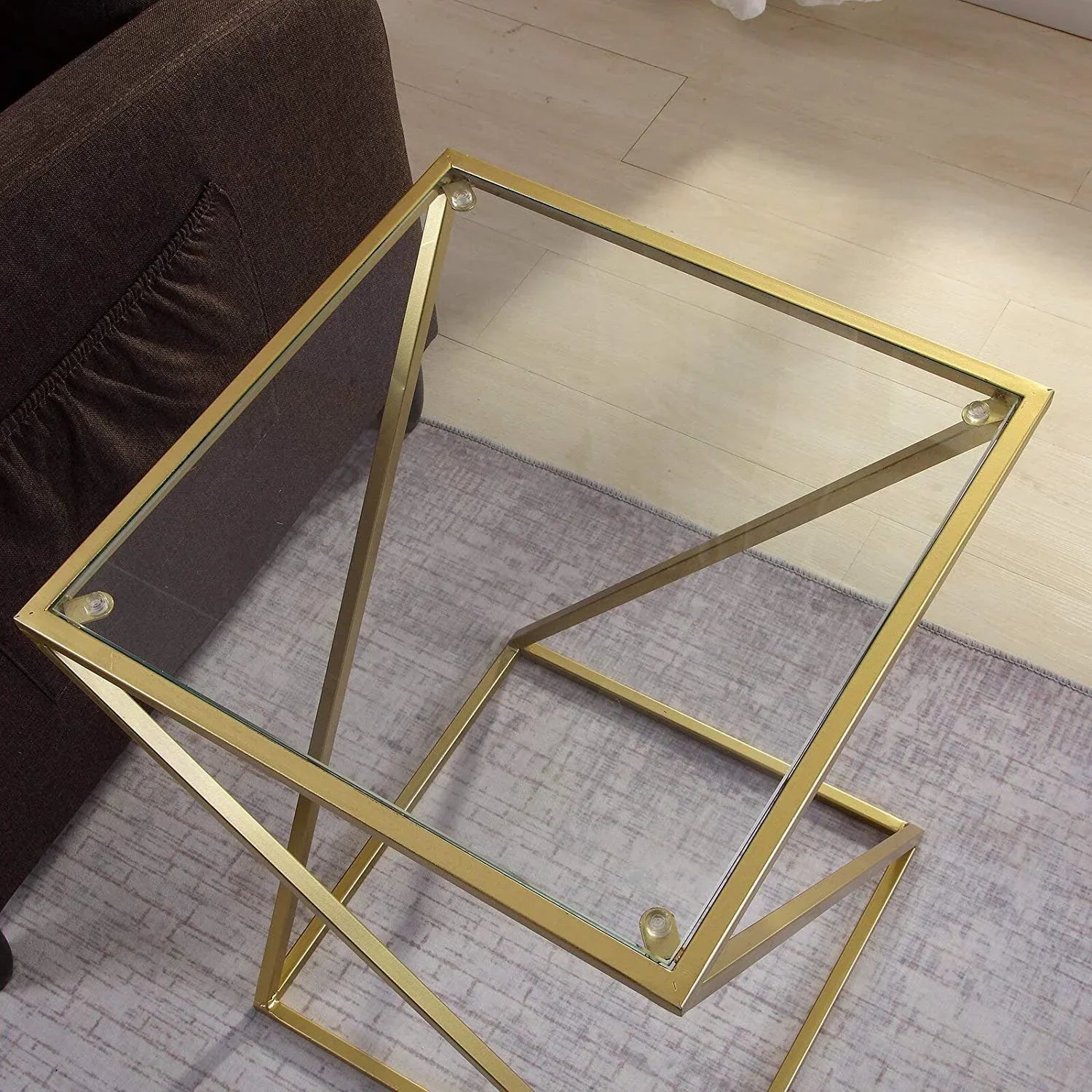 Side Table - Steel - Glass - Gold - 30x30x60 cm - Cataloug