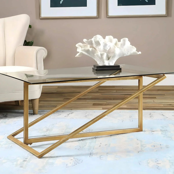 Coffee Table - Steel - Glass - Gold - 90x40x40 cm - Cataloug
