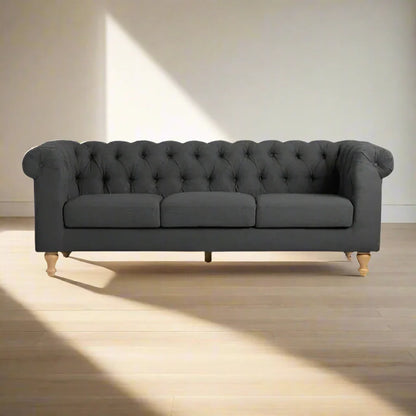 3 Seat Sofa - Beech Wood - Linen Fabric - Grey - 230x90 cm
