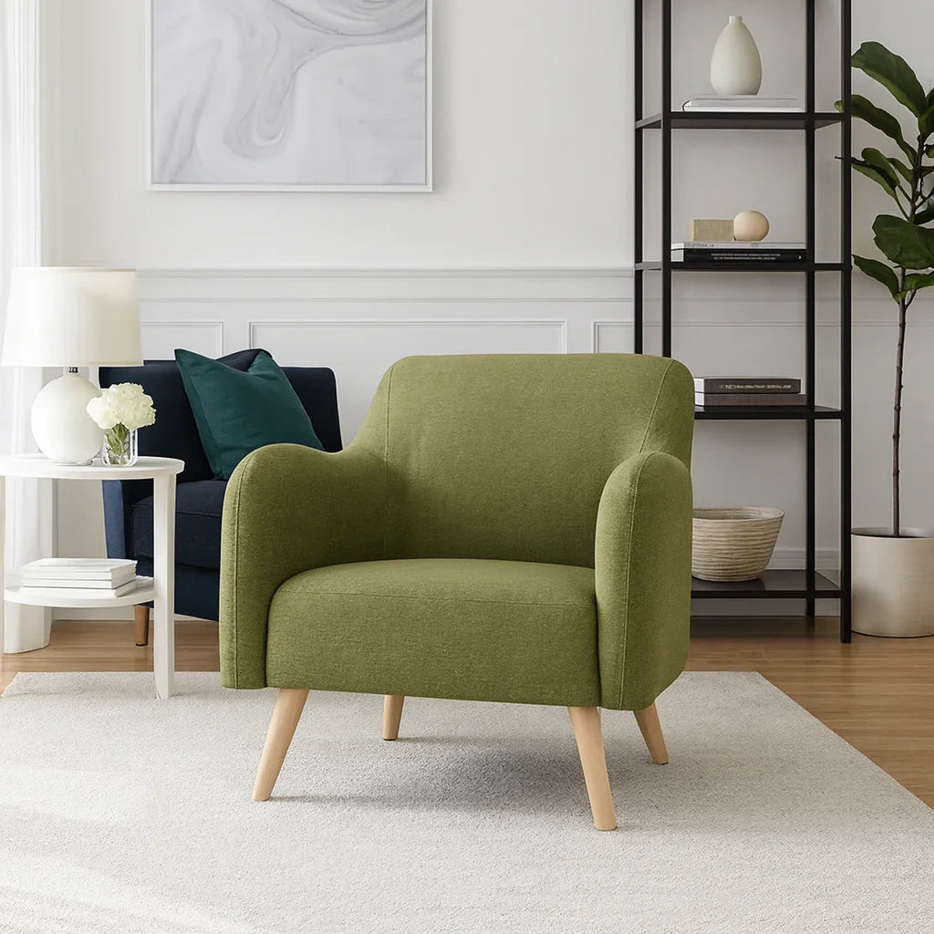 Arm Chair - Beech Wood - Linen Fabric - Green - 80x80x90 cm - Cataloug