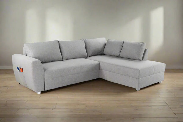 Sofa L Shape - Beech Wood - Linen Fabric - Grey - 280x200x85 cm - Cataloug