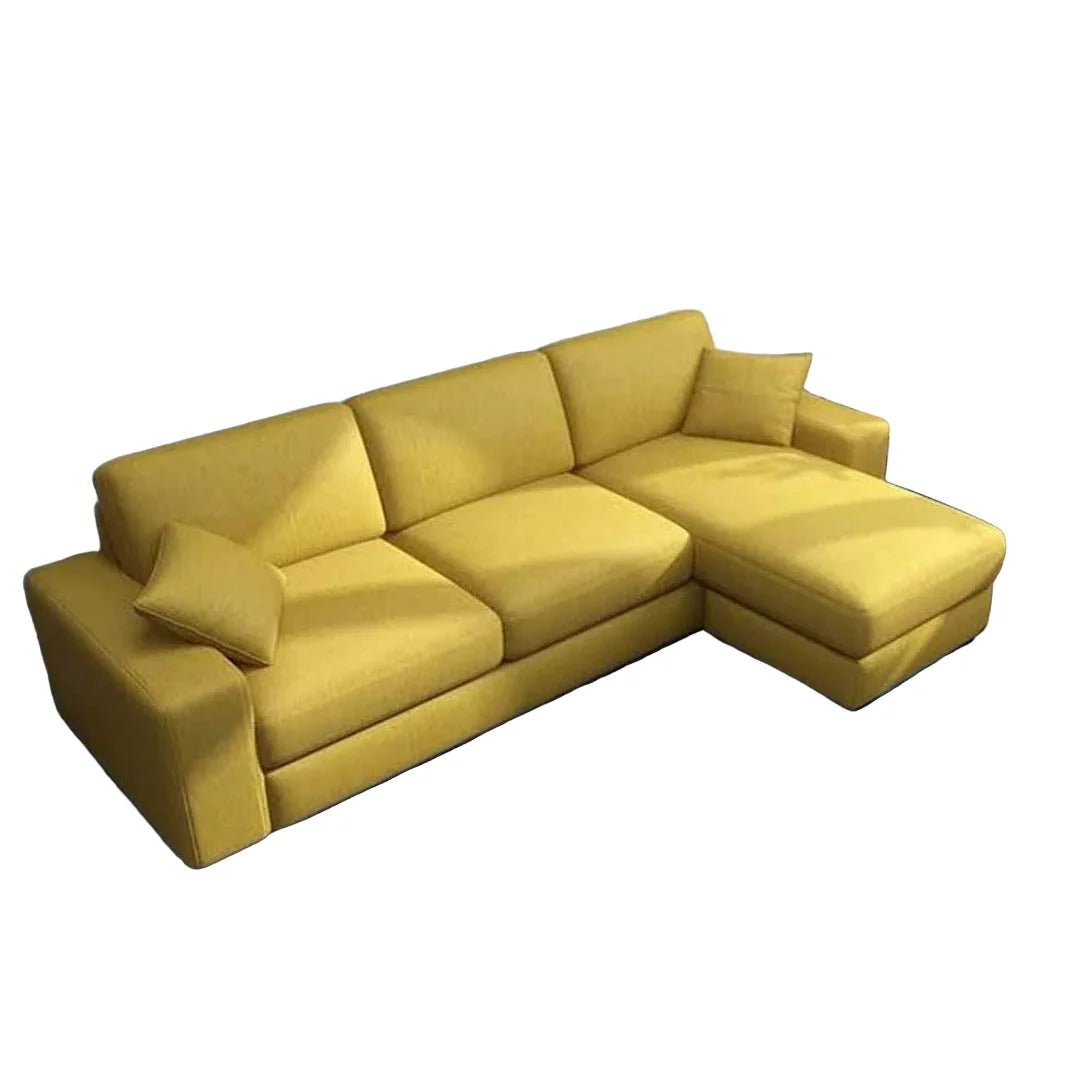 Sofa L Shape - Beech Wood - Linen Fabric - Yellow - 240x170x85 cm - Cataloug