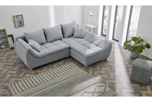 Sofa L Shape & Pouf - Beech Wood - Linen Fabric - Grey - 250x180x90 cm 90x90 cm - Cataloug