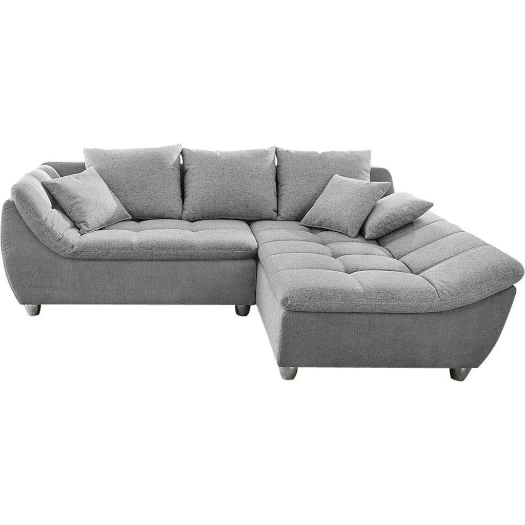 Sofa L Shape & Pouf - Beech Wood - Linen Fabric - Grey - 250x180x90 cm 90x90 cm - Cataloug