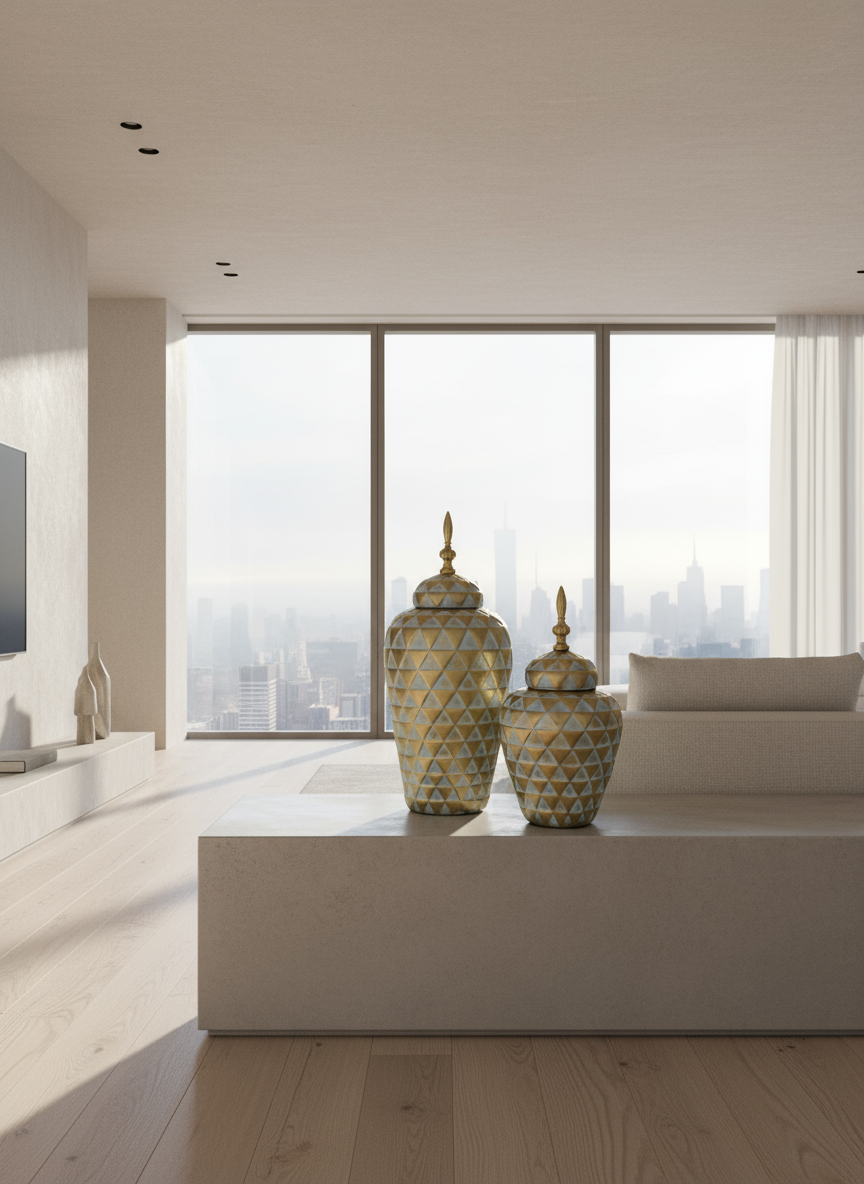 مزهرية بوليستر - بوليستر - أزرق وذهبي - مقاسات متعددة