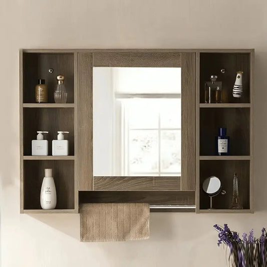 Bathroom mirror withshelf storage -NW- Wooden color -110x14x70 cm