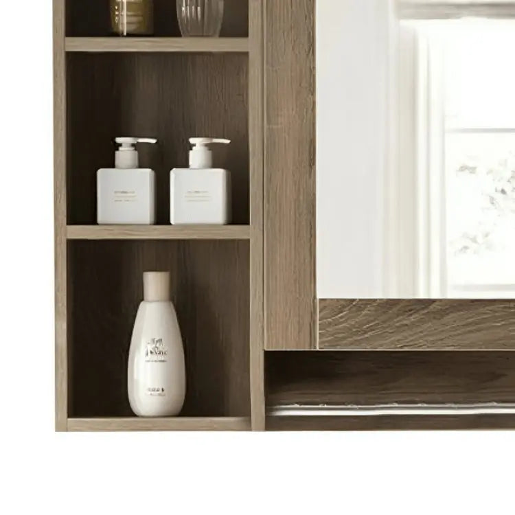 Bathroom mirror withshelf storage -NW- Wooden color -110x14x70 cm