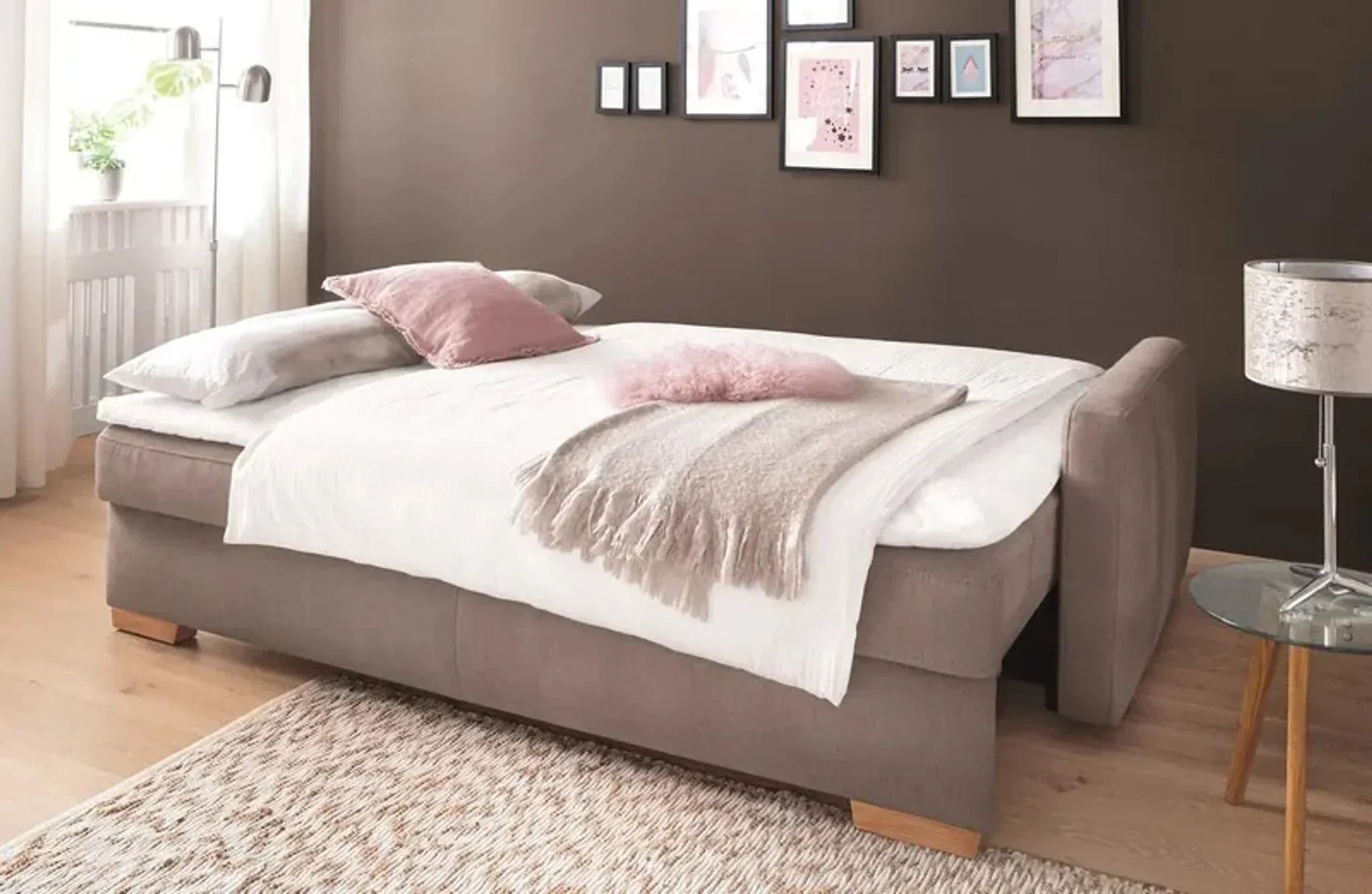 Sofa Bed - Beech Wood - Linen Fabric - Beige - 200x85 cm - Cataloug