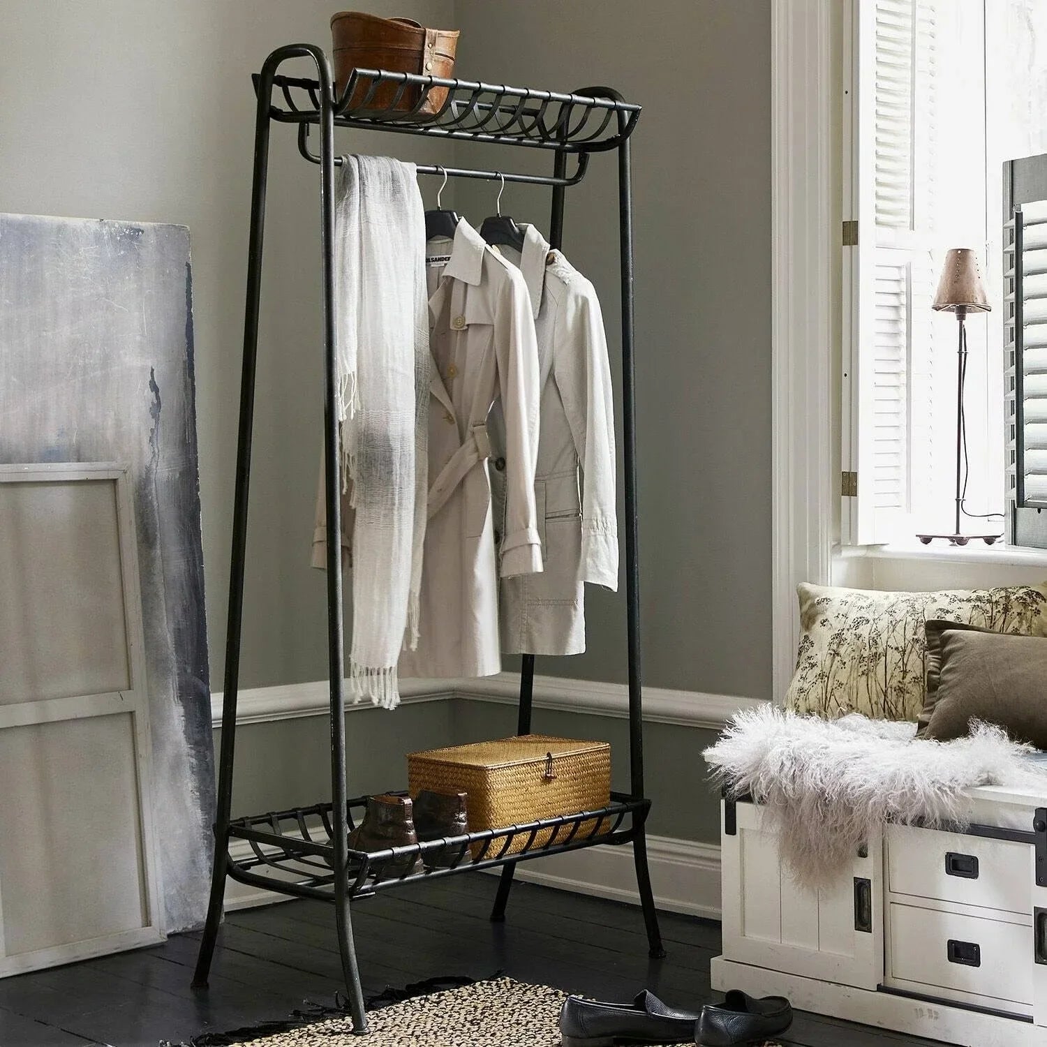 شماعة ملابس - ستيل - أسود - 80x50x180 سم