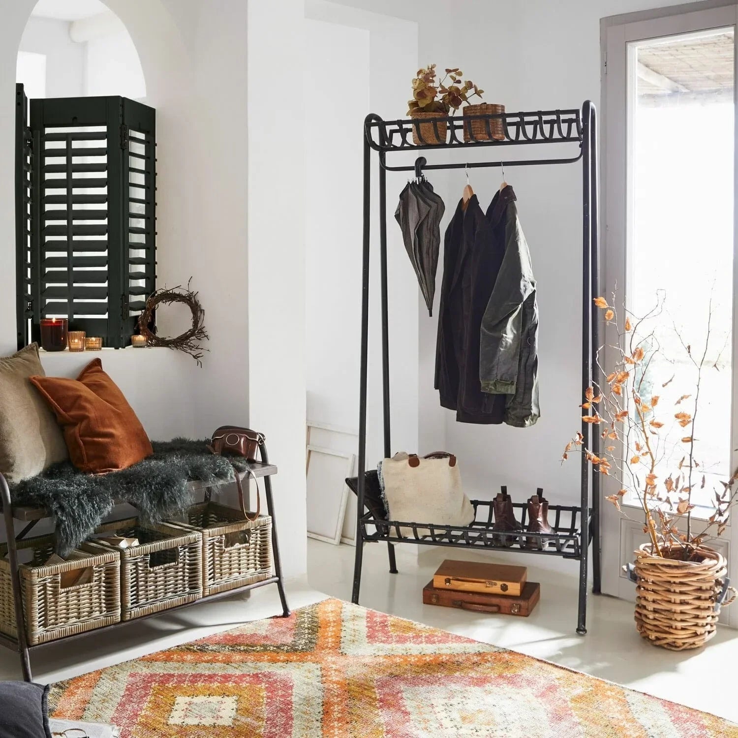 شماعة ملابس - ستيل - أسود - 80x50x180 سم