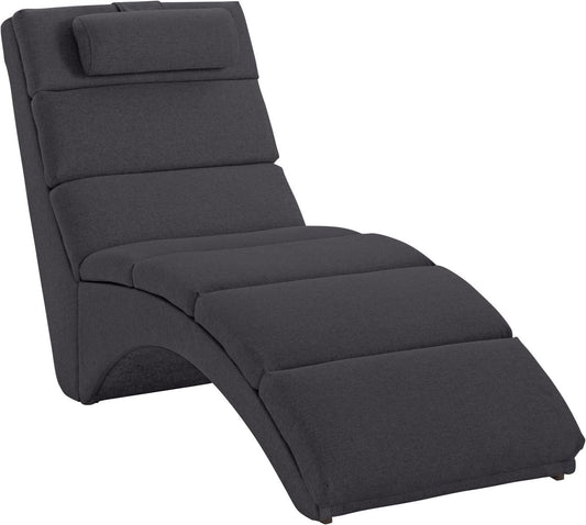 Chaise Lounge Beech Wood Linen Black 160×55
