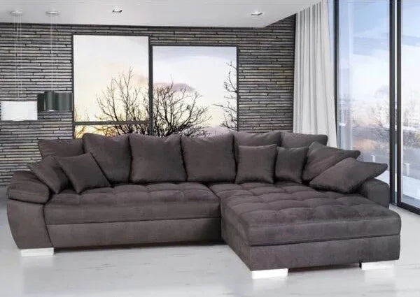 Sofa L Shape - Beech Wood - Linen Fabric - Brown - 260x200x90 cm - Cataloug