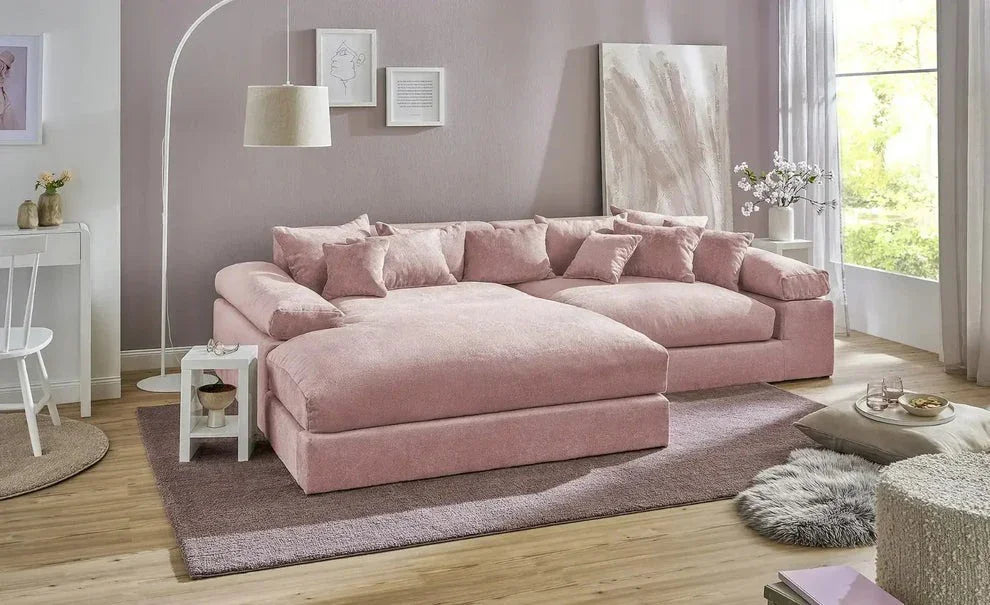 Sofa - Beech Wood - Linen Fabric - Pink - 200x170x85 cm - Cataloug