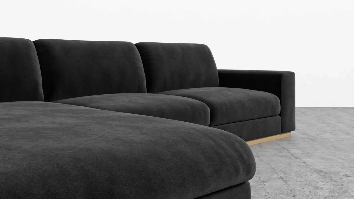 Sofa L Shape - Beech Wood - Velvet Fabric - Black - 280x180 cm - Cataloug