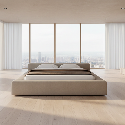 Bed - MDF Wood - Linen Fabric - Beige