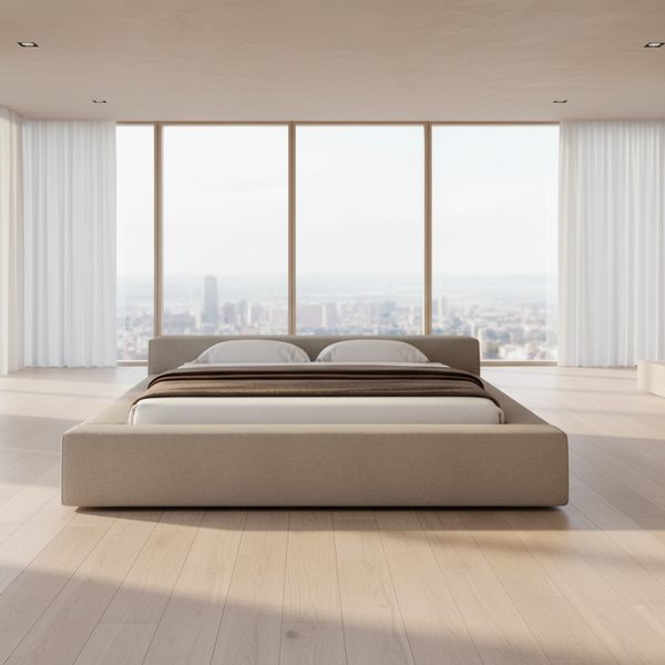 Bed - MDF Wood - Linen Fabric - Beige