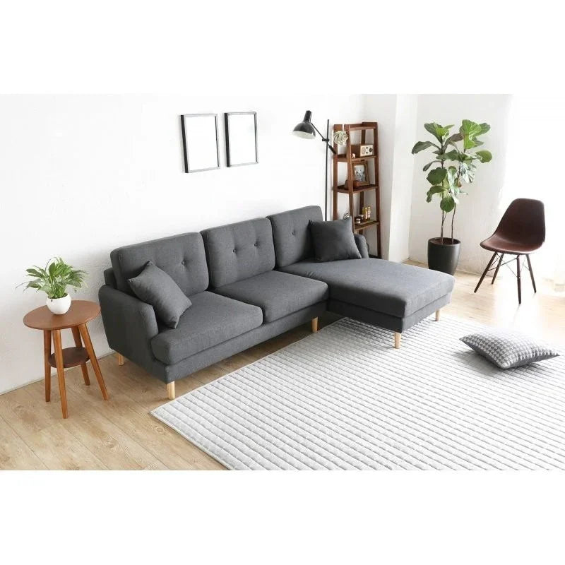 Sofa L Shape - Beech Wood - Linen Fabric - Grey - 240x180 cm - Cataloug