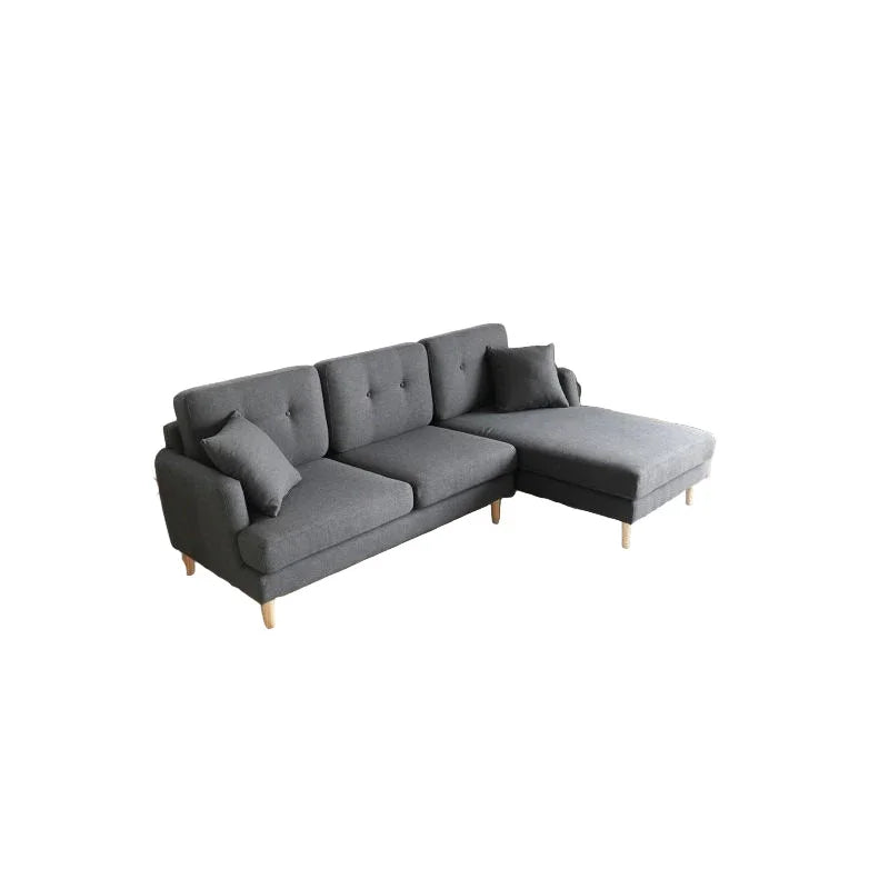 Sofa L Shape - Beech Wood - Linen Fabric - Grey - 240x180 cm - Cataloug