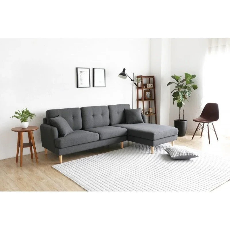 Sofa L Shape - Beech Wood - Linen Fabric - Grey - 240x180 cm - Cataloug