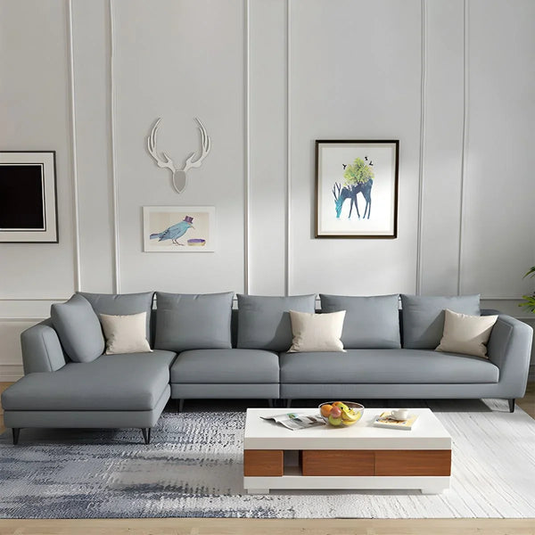 Sofa L Shape - Beech Wood - Linen Fabric - Grey - 350x200 cm - Cataloug