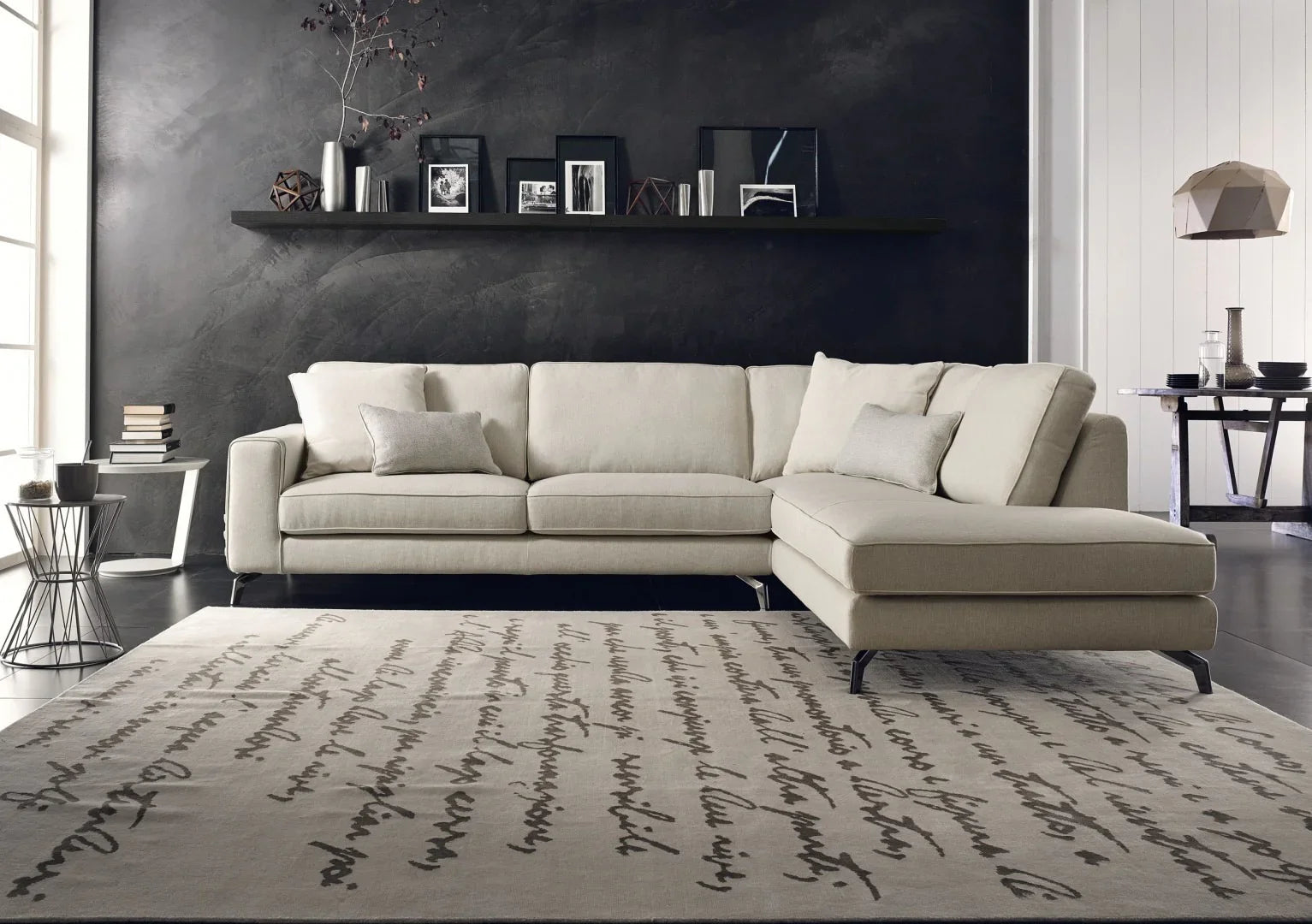 Sofa L Shape - Beech Wood - Linen Fabric - Beige - 300x200x90 cm - Cataloug