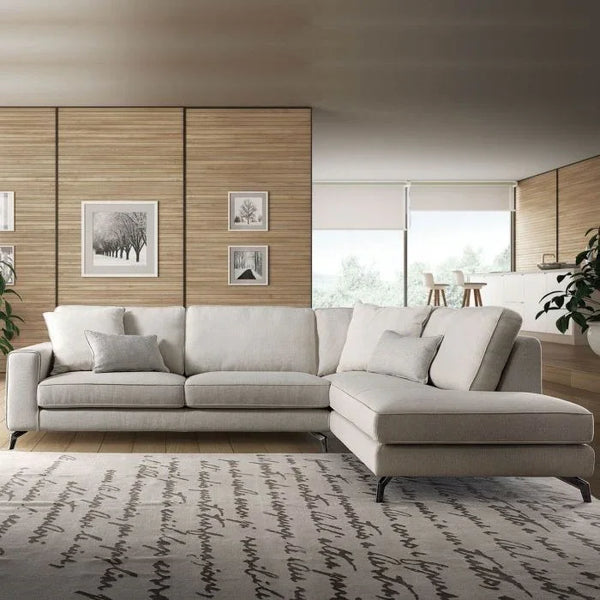 Sofa L Shape - Beech Wood - Linen Fabric - Beige - 300x200x90 cm - Cataloug