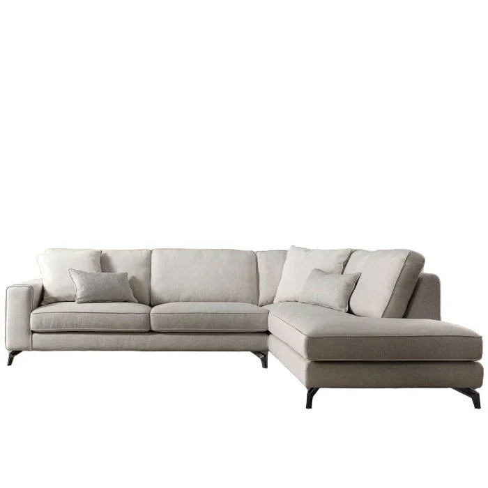 Sofa L Shape - Beech Wood - Linen Fabric - Beige - 300x200x90 cm - Cataloug