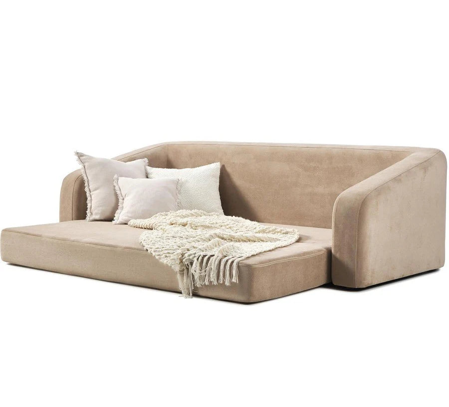 Sofa Bed - Natural Wood - Multi  Fabrics - Grey - 230x 100 x 70 cm