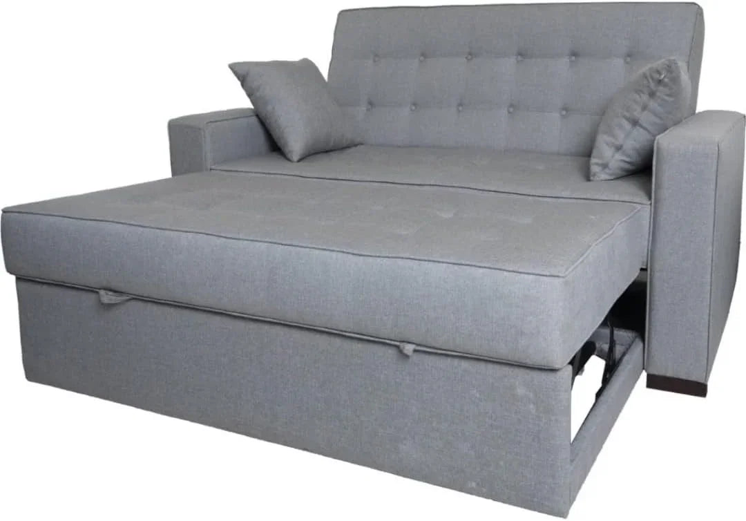 Sofa Bed - Beech Wood - Linen Fabric - Grey - 200x90 cm - Cataloug