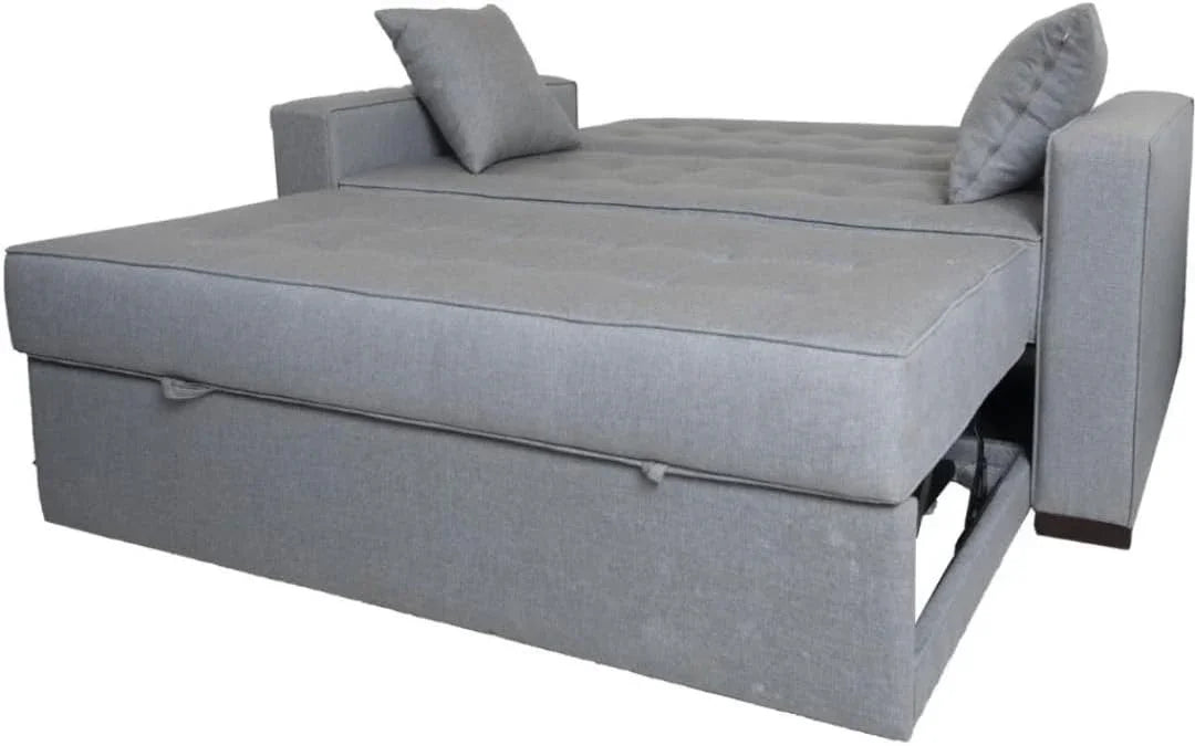 Sofa Bed - Beech Wood - Linen Fabric - Grey - 200x90 cm - Cataloug