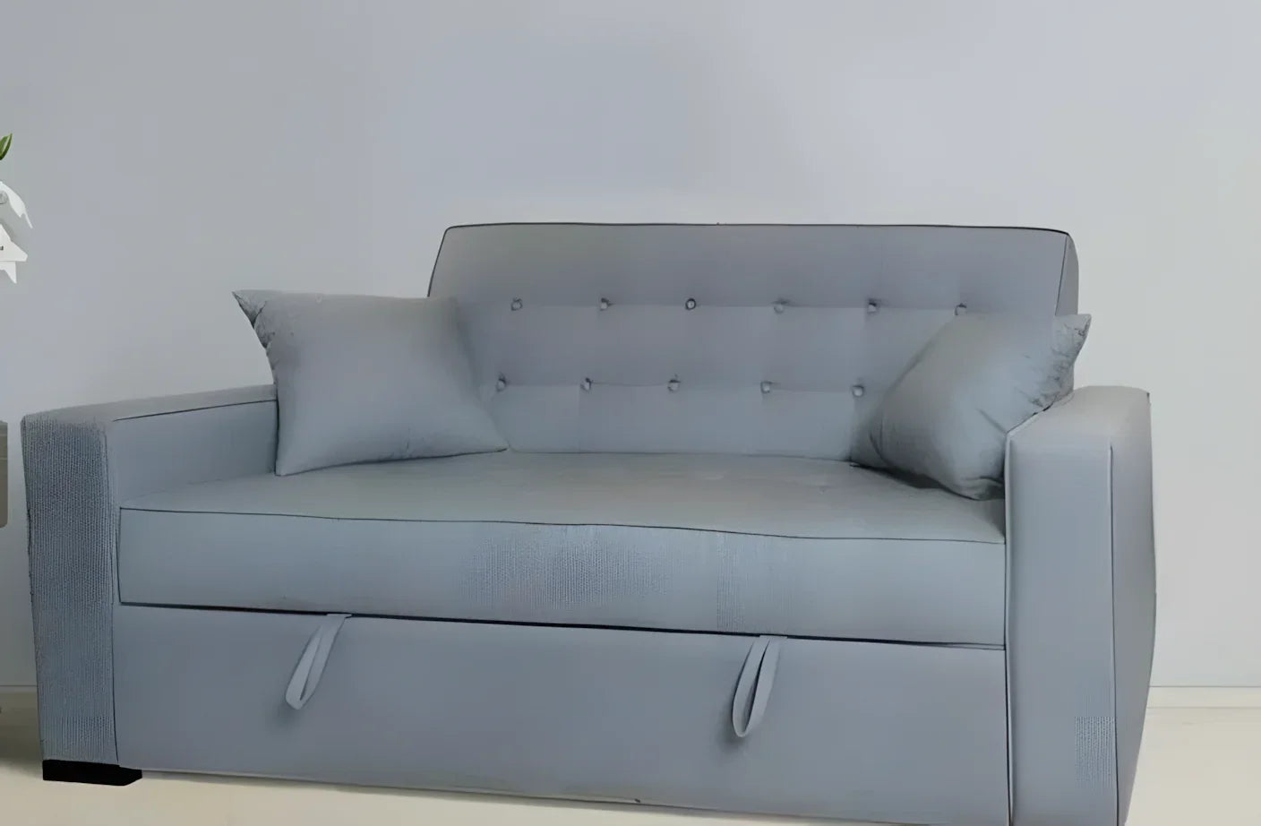 Sofa Bed - Beech Wood - Linen Fabric - Grey - 200x90 cm - Cataloug