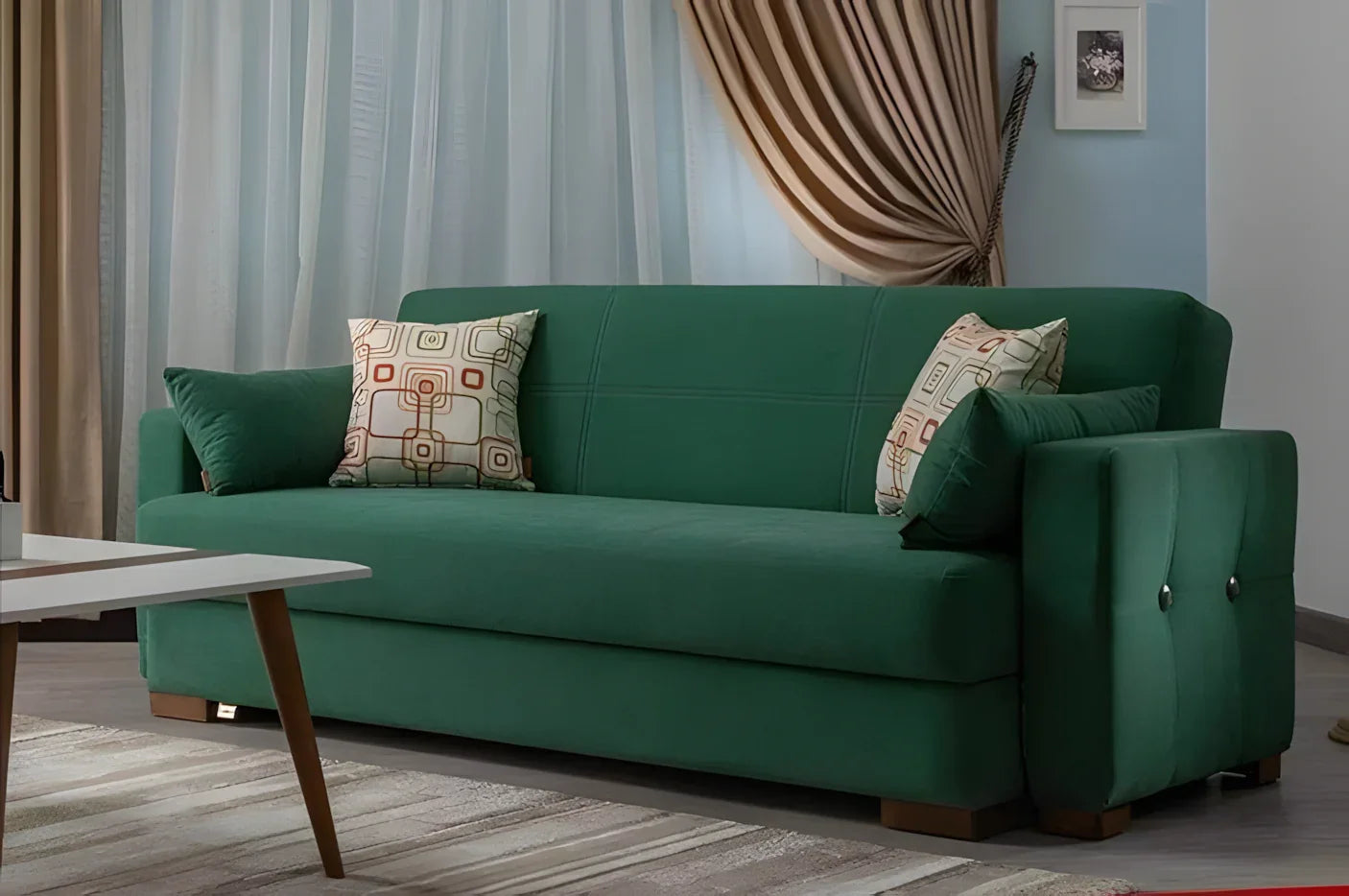 Sofa - Beech Wood - Linen Fabric - Green - 230x90 cm - Cataloug