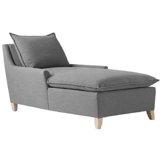 Chaise Longue Beech Wood Linen Grey 180×90