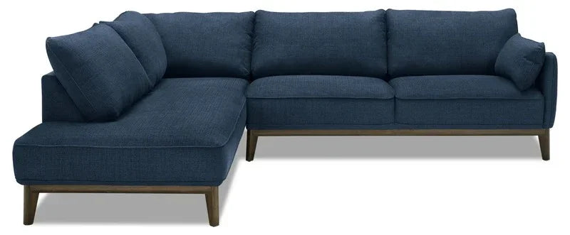 Sofa L Shape - Beech Wood - Linen Fabric - Blue - 300x200x90 cm - Cataloug