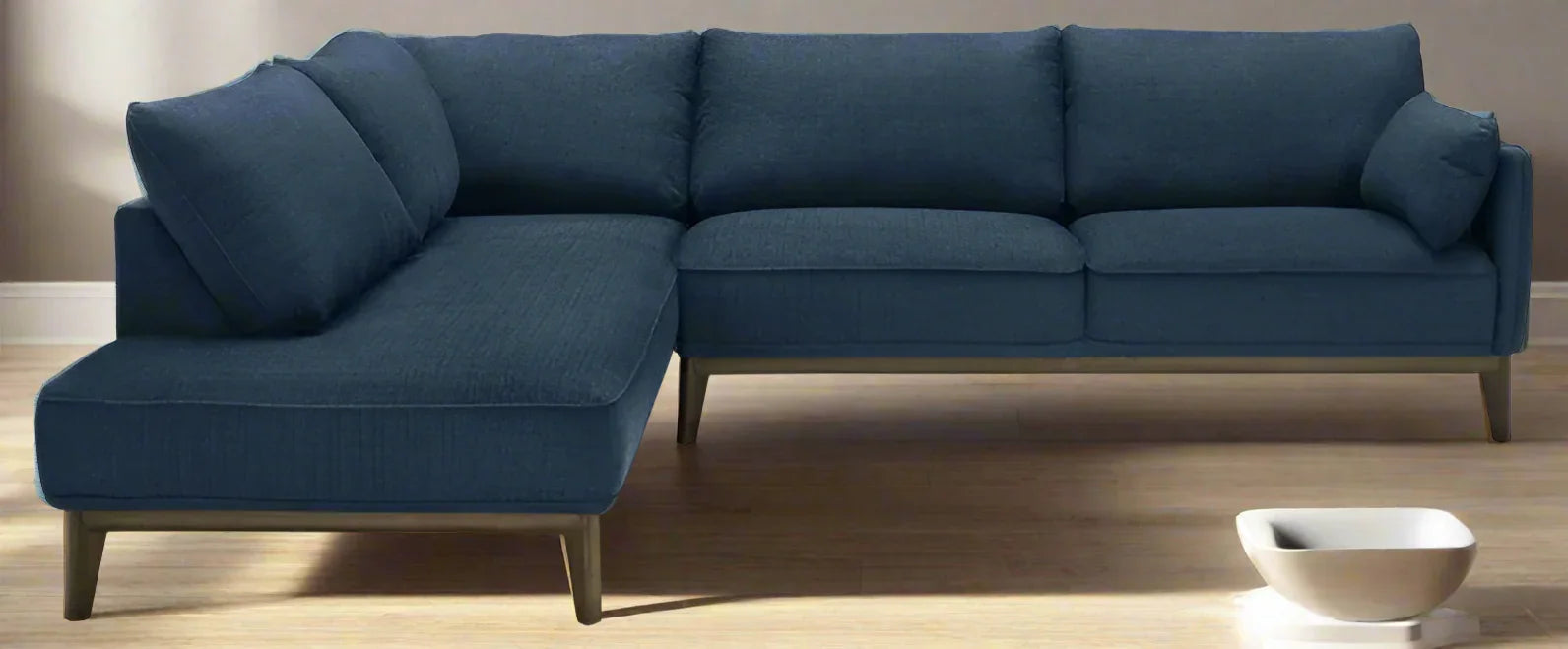 Sofa L Shape - Beech Wood - Linen Fabric - Blue - 300x200x90 cm - Cataloug