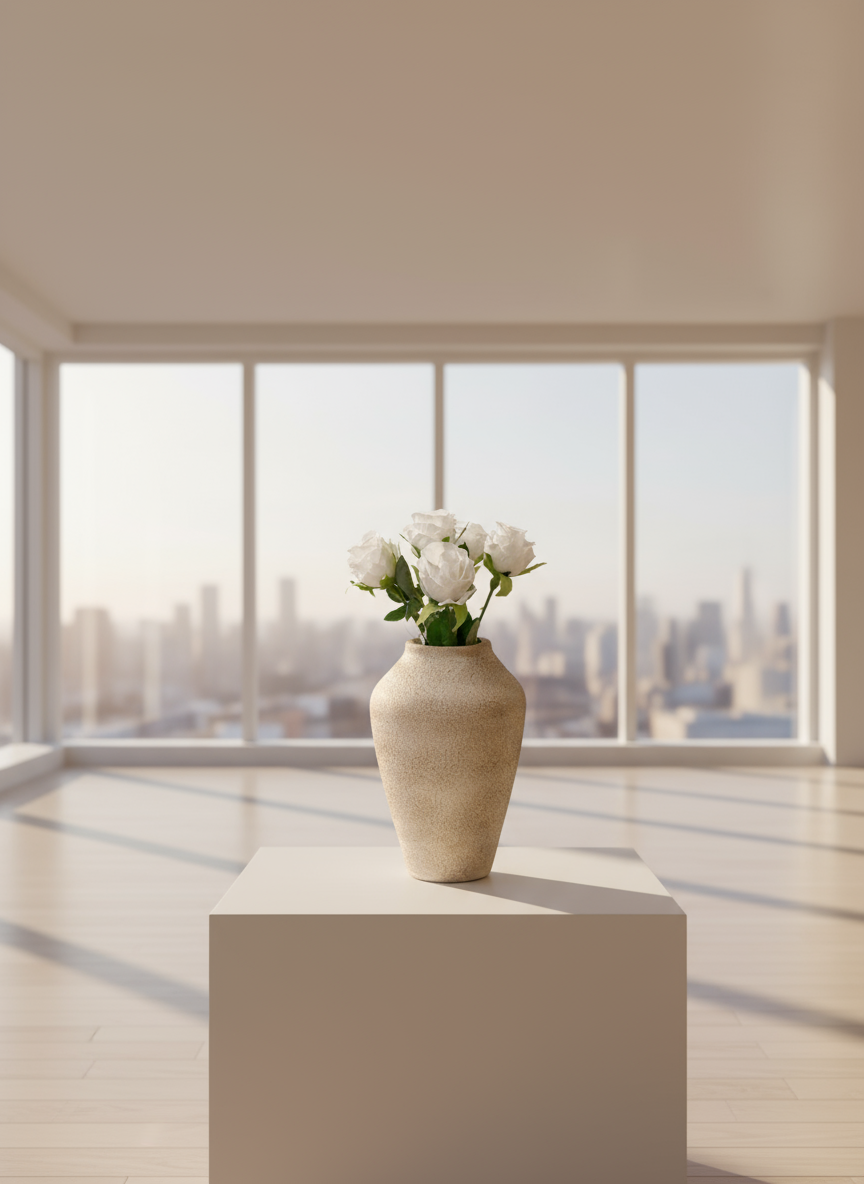 Pottery Vase - pride - Off White & Brown - 9x22 cm