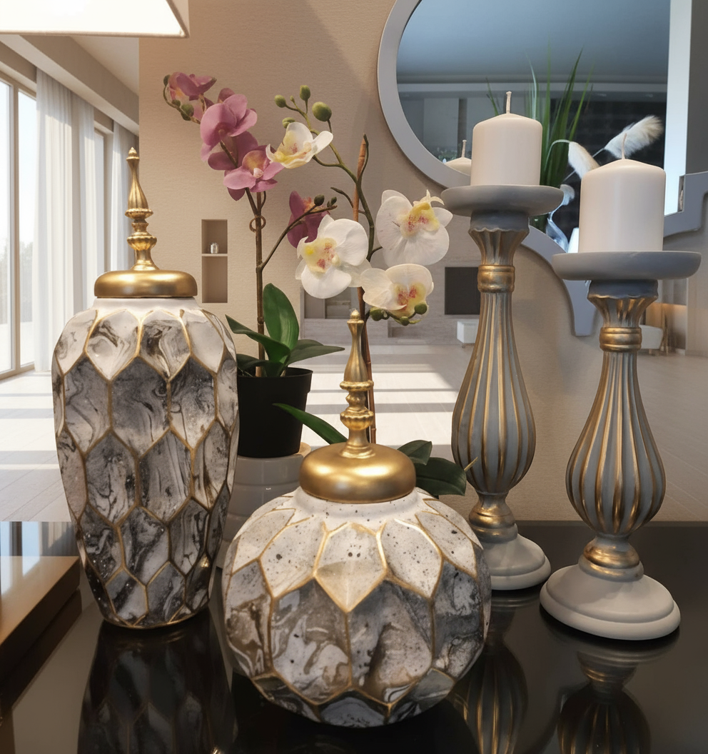 مزهرية بوليستر - بوليستر - رخام - متعددة الأحجام