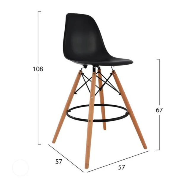Bar Chair - Natural Wood & Acrylic - Black - 108 x 57 x 57 cm