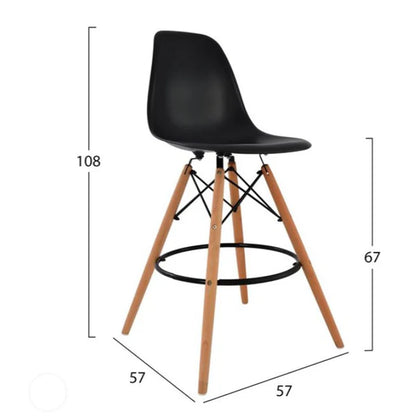 Bar Chair - Natural Wood & Acrylic - Black - 108 x 57 x 57 cm