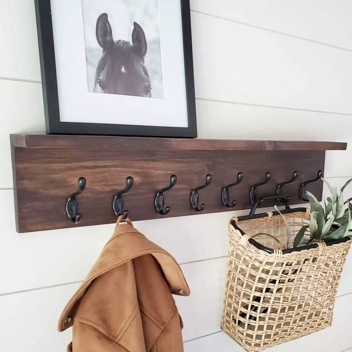 Shelf with hanger - NW - Brown - 13x65x15 cm