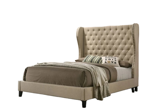 Bed Beech Wood Velvet Beige 180×200