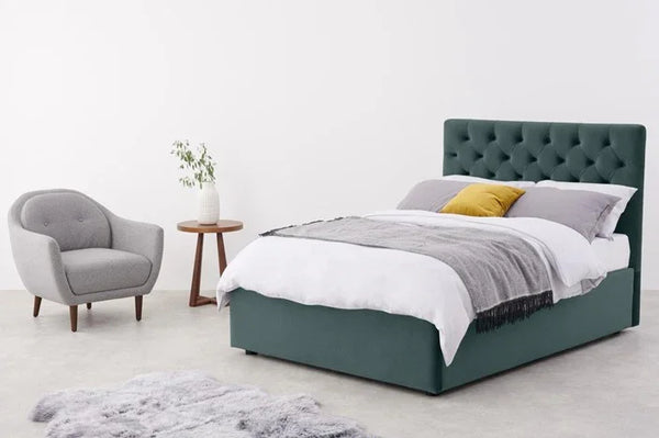 Bed - Beech Wood - Linen Fabric - Green - 200x160 cm - Cataloug