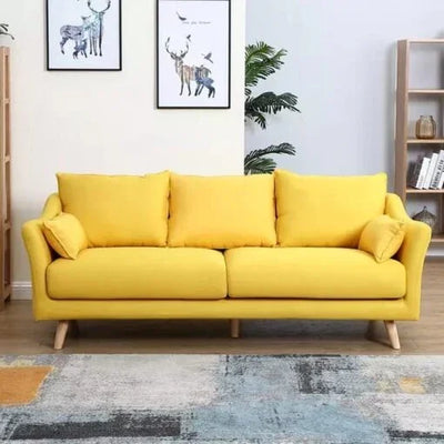 Sofa - Beech Wood - Linen Fabric - Yellow - 200x90 cm - Cataloug