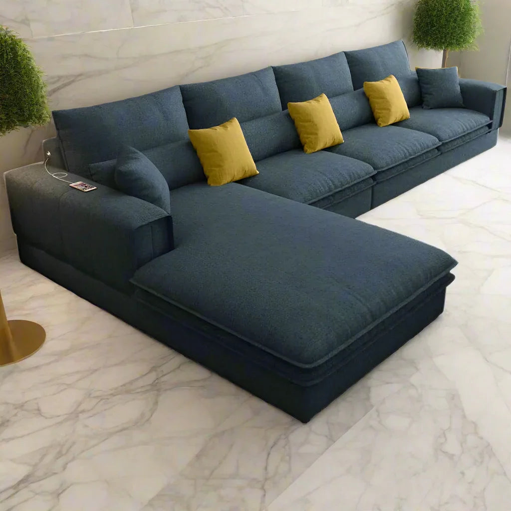 Sofa L Shape - Beech Wood - Linen Fabric - Grey - 320x200x90 cm - Cataloug