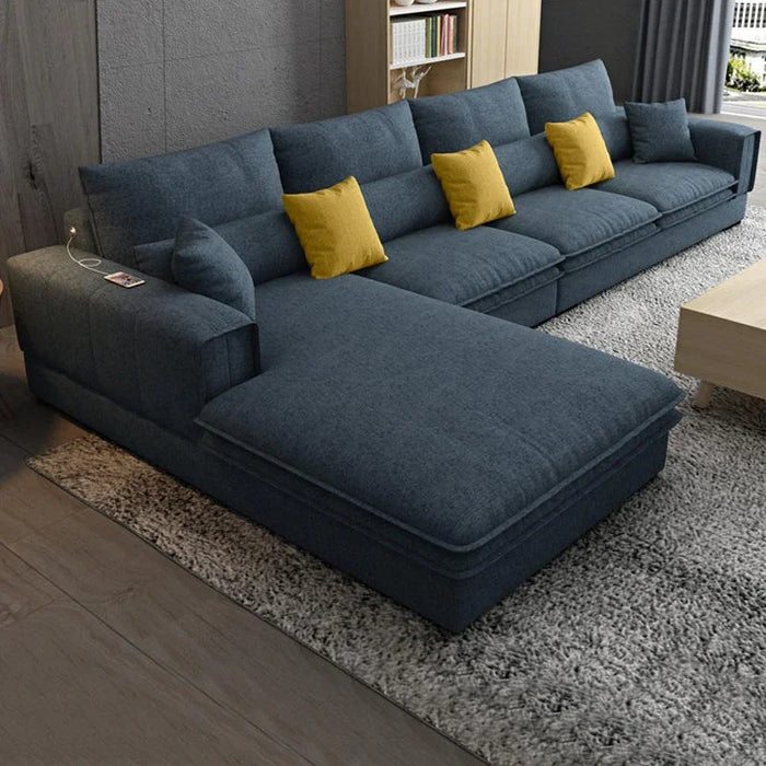 Sofa L Shape - Beech Wood - Linen Fabric - Blue - 320x200x90 cm - Cataloug