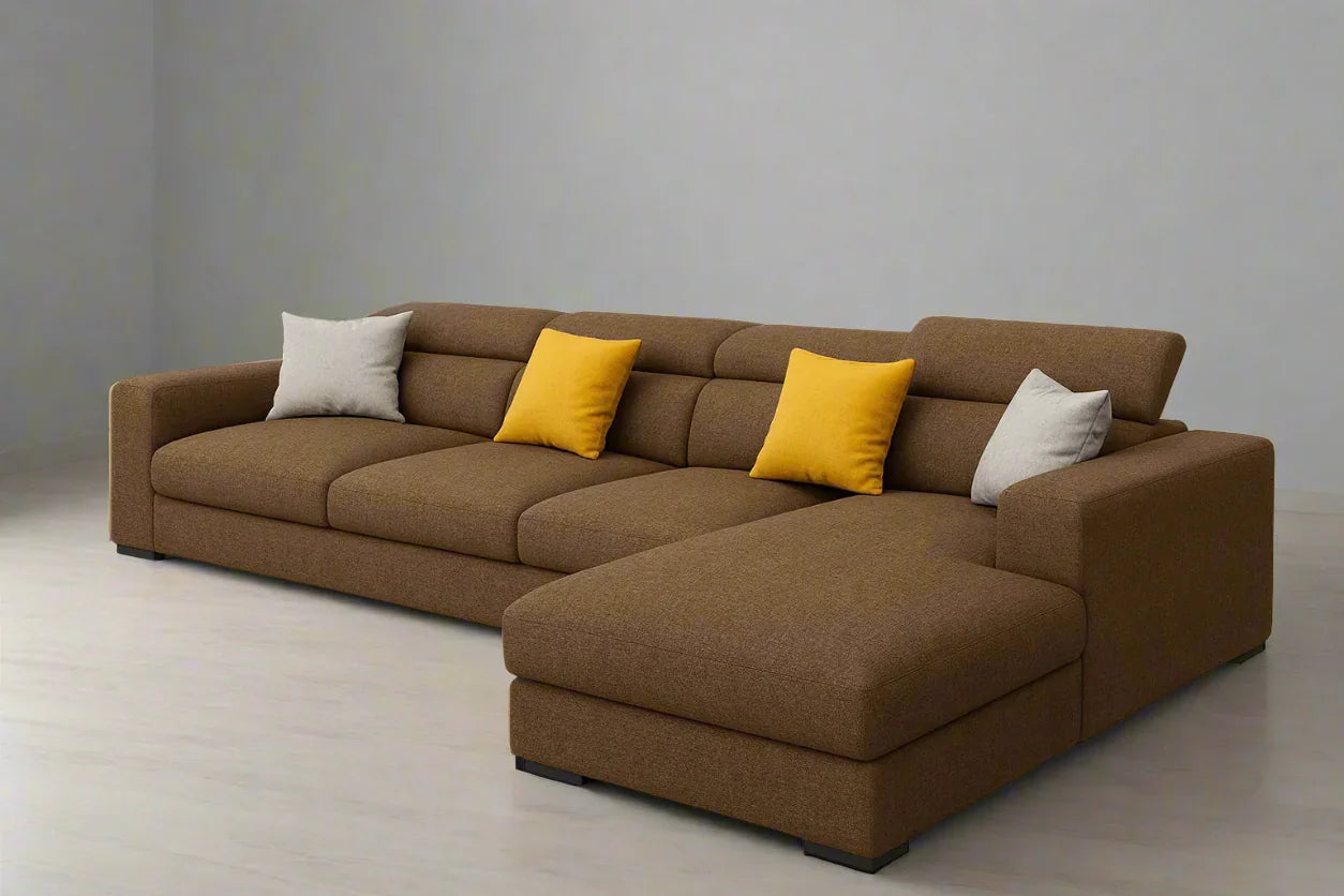 Sofa L Shape - Beech Wood - Linen Fabric - Brown - 320x200x90 cm - Cataloug