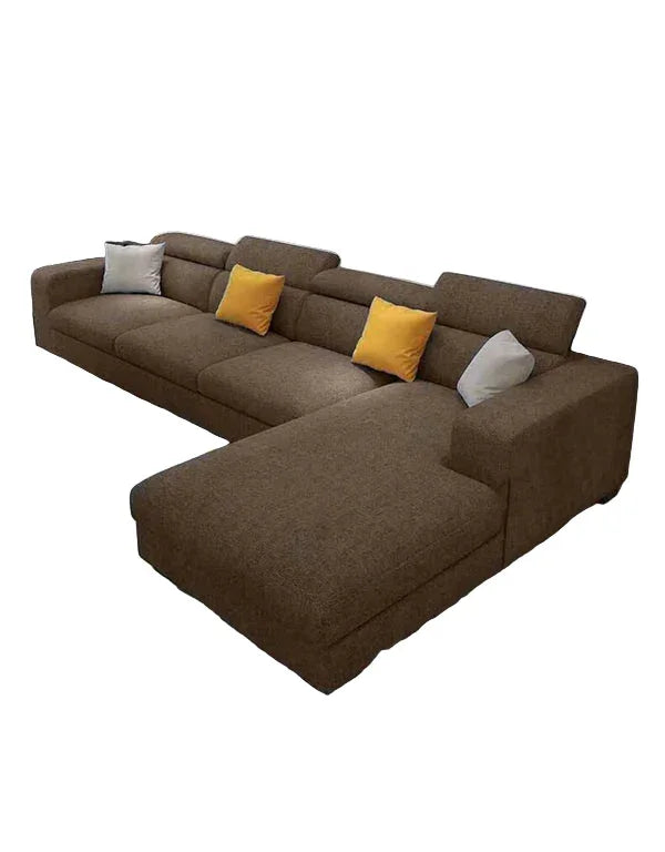 Sofa L Shape - Beech Wood - Linen Fabric - Brown - 320x200x90 cm - Cataloug