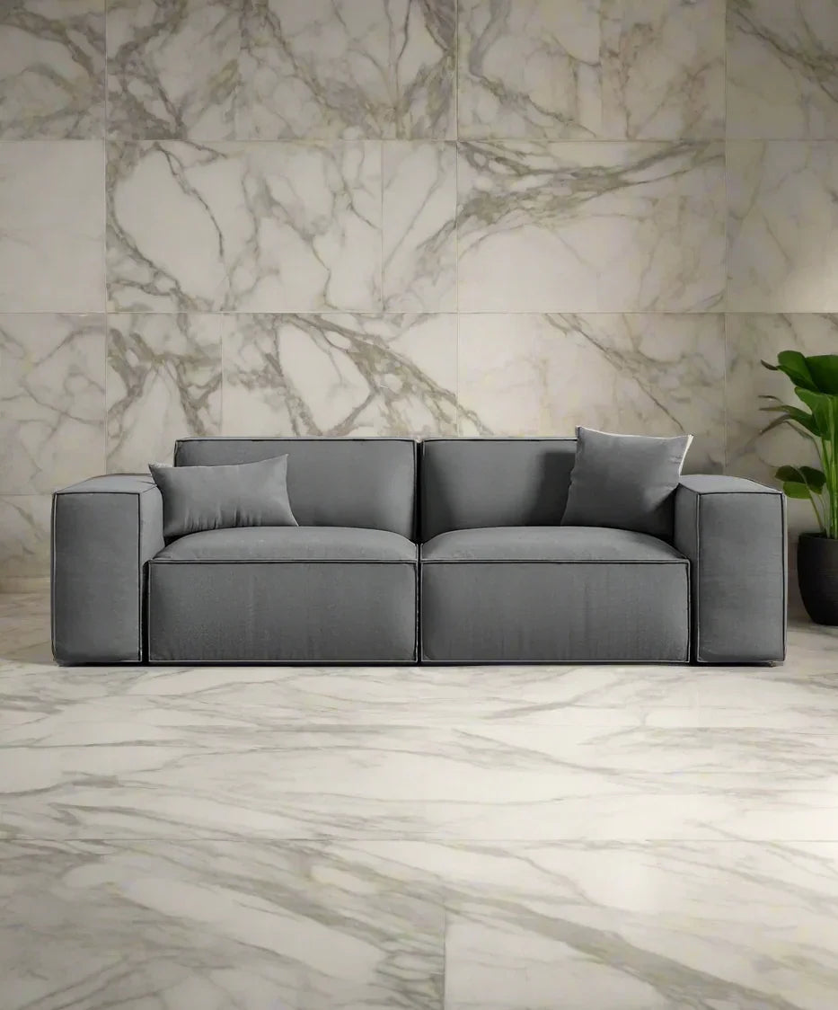 Sofa - Beech Wood - Linen Fabric - Grey - 200x90x75 cm - Cataloug