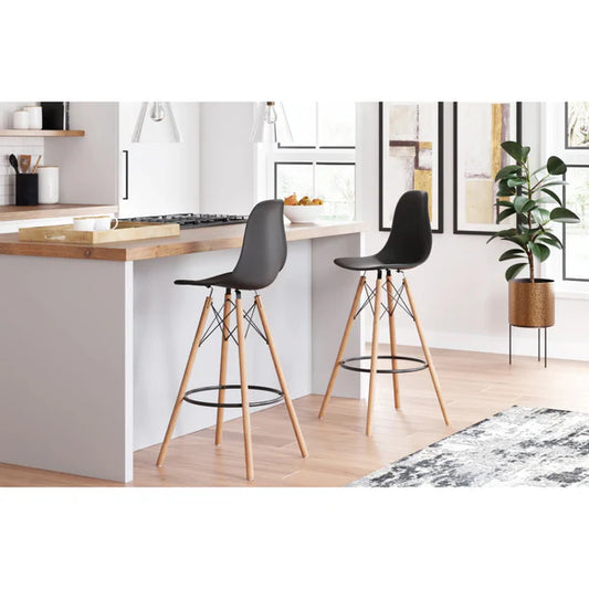 كرسي بار - خشب طبيعي وأكريليك - أسود - 108 × 57 × 57 سم